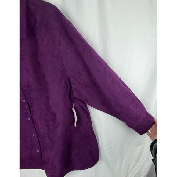 NWT Catherines Womens Button Down Top 3X Purple Faux Suede Long Sleeve Blouse - Picture 5 of 14